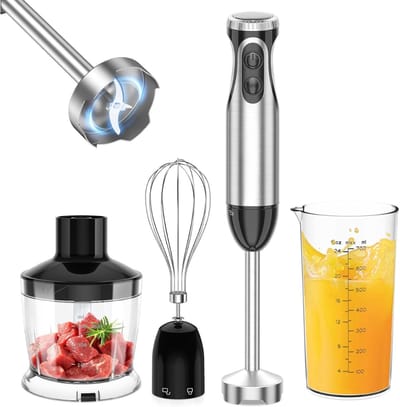 Staafmixer Set - Pureer Bar - Elektrische Staafmixer Met 4-In-1-Functie - 1000 W - Traploze Snelheidsregeling - Roestvrij Staal - Garde - Hakbeker Van 500 Ml En Maatbeker Van 700 Ml Voor Babyvoeding - HB3203 - (Zwart)