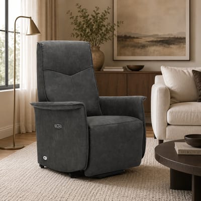 Relaxfauteuil Jens – Microleder – Sta-op stoel - Elektrisch Verstelbaar – Met accu – 2 Motoren – Luxe Comfortstoel – Antraciet