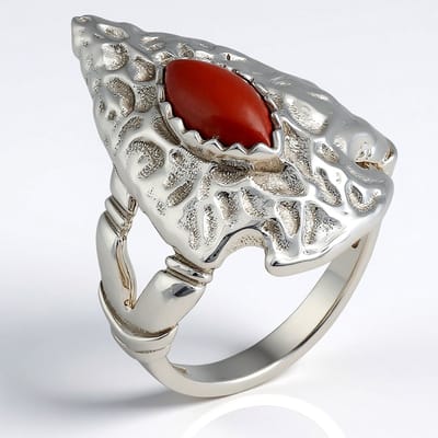 Cavill - Zilveren Ring - 925 Sterling Zilver Geoxideerd - Rode Jaspis Marquise Cabochon 0,945 ct - Boho Stijl - Ringmaat 17 & 19 - 24x19 mm