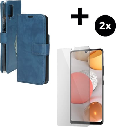 Mobiparts Classic Wallet hoesje geschikt voor Samsung Galaxy A42 (2020) 5G met 2 Screenprotectors van Gehard Glas - Blauw