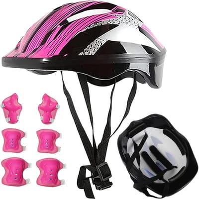 Kinder Beschermingsset - Sportbescherming Set - Actieve Kinderen - Verstelbaar Systeem - Helm Knie Elleboog - Roze
