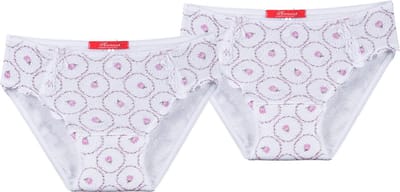 Exclusief Luxueus Kinder nachtkleding Hanssop, Meisjes, Katoenen ondergoed slipjes set, twee super zachte luxe licht roze roosjes design slipjes gemaakt van verfijnd lief ajour katoen met bijpassend uniek satijnen strikje met een pareltje, maat 116