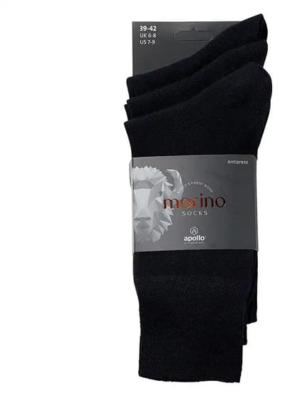 Apollo 3-paar merino wollen diabetes sokken - niet knellende boord - 42 - Zwart