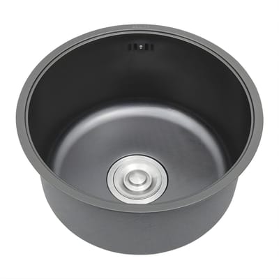 Ronde RVS Keukenspoelbak – Enkele Kom – Met Zeefmand en Deksel – Voor Keuken, Restaurant en Bar – 40x20 cm – Zwart
