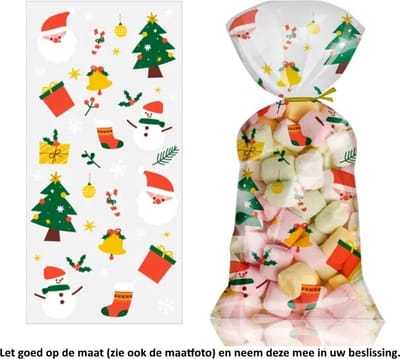 25x Uitdeelzakjes Kerst Sneeuwpop Sneeuw 12.5 x 27.5 cm - Christmas - Snowman - Snow - Ice crystal - Kerstman - Santa - Pakjes - Cadeautje - Kerstboom - Christmas Tree - Dennenboom - Kerstbal - Cellofaan Plastic Traktatie Kado Zakjes - Snoepzakjes