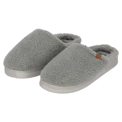 Apollo - Pantoffels heren - Grijs - Teddy Wol - Maat 41/42 - Sloffen heren - Pantoffels heren maat 42