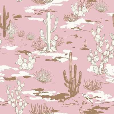Zelfklevend Behang met Roze Cactus en Botanische Motieven voor Slaapkamer, Badkamer en Keuken - Decoratieve Folie voor Meubels en Wanden
