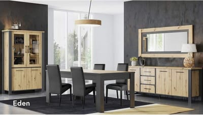 eetkamer set trendy- eettafel- vitrine kast- dressoir- compleet set- zetelsenbedden