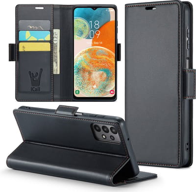 Hoesje geschikt voor Samsung Galaxy A23 - HyperCase Book Cover Kunstleer Zwart
