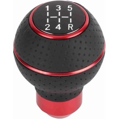 Pommeau de levier de vitesse à 5 vitesses, accessoire automobile manuel en alliage d'aluminium et cuir Red