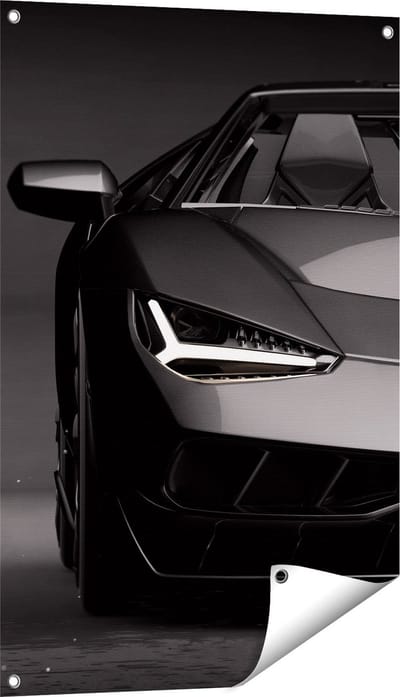 Gards Tuinposter Zwarte Sportwagen Auto - 60x90 cm - Tuindoek - Tuindecoratie - Wanddecoratie buiten - Tuinschilderij