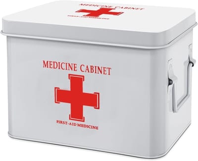 Medicijnbox voor thuis - EHBO-kast met afneembaar dienblad en opbergvakken in metaal