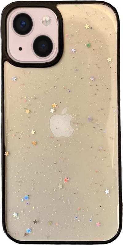 Smartphonica iPhone 13 TPU hoesje doorzichtig met glitters - Zwart geschikt voor iPhone 13