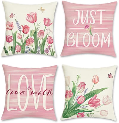 Unyqoos ® Set van 4 Decoratieve Kussenslopen met Lente Bloemenmotief voor Huis en Tuin