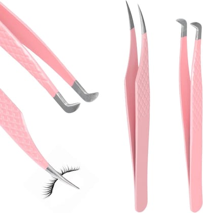 Professionele Eyelash Tweezers Set van 2 - Hoge Precisie Volume Tweezer voor Wimperextensions en Valse Wimpers met Fiber Tip