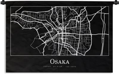 Wandkleed - Wanddoek - Plattegrond - Kaart - Osaka - Stadskaart - 180x120 cm - Wandtapijt