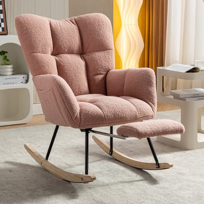 STILVORA Schommelstoel - 98x70x98,5 cm - Moderne Relaxstoel Hoge Rugleuning - Teddystof - Roze