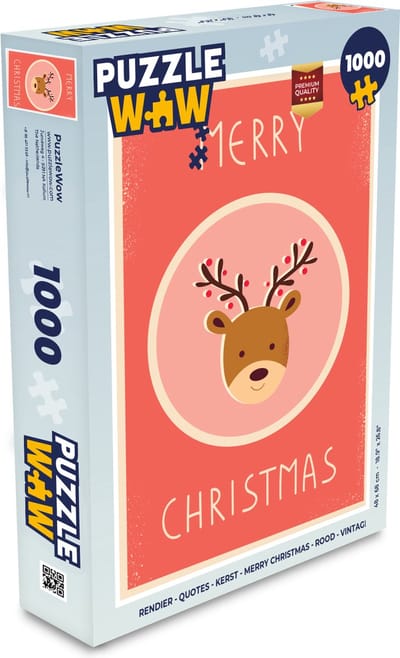 Puzzel Rendier - Quotes - Kerst - Merry christmas - Rood - Vintage - Legpuzzel - Puzzel 1000 stukjes volwassenen - Kerst - Cadeau - Kerstcadeau voor mannen, vrouwen en kinderen