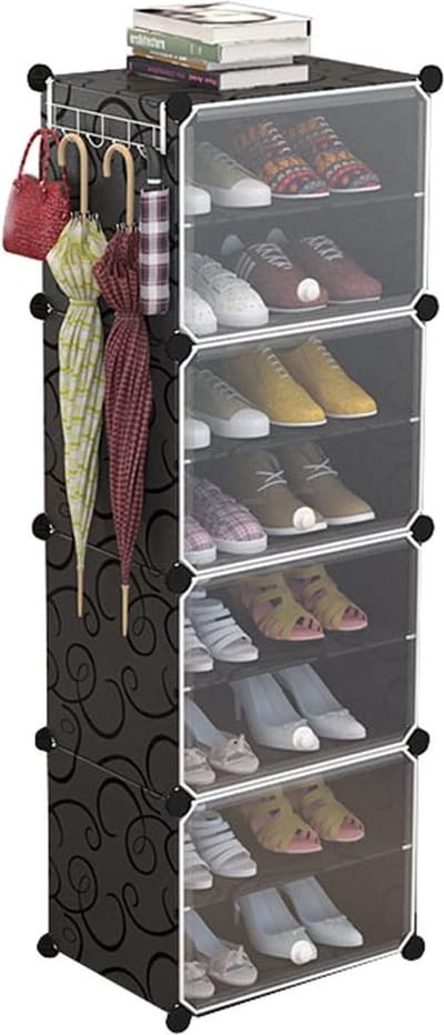 SMH LINE® Schoenenkast - Zwart - 20 Paar Schoenen - Schoenenrek - Transparante - 156x50x32cm . Inc. kapstok