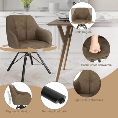 Eetkamerstoelen Set van 6 Draaibaar - Bruin - Novihome