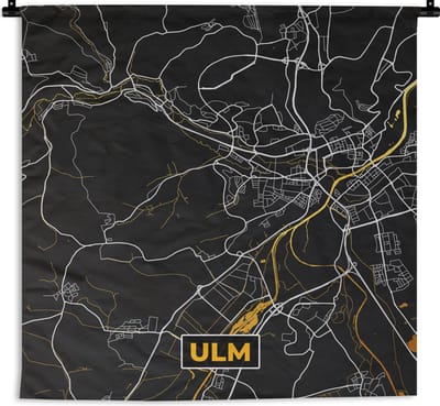 Wandkleed - Wanddoek - Ulm - Goud - Stadskaart - Plattegrond - Kaart - Duitsland - 180x180 cm - Wandtapijt
