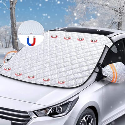 Anti vries deken auto - 170 x 143 cm - Anti-vriesdeken voor auto's - Grote magnetische sneeuwhoes voor auto's - Anti-vriesdeken voor auto's - Anti-vrieshoes voor voorruit - Vorstbeschermer - 9 magneten - Zilver