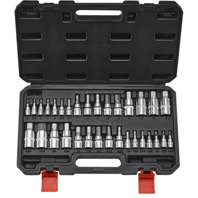 VEVOR 32-delige zeskantdoppenset, S2-gelegeerd staal & Cr-V-staal, standaard SAE & metrisch, 1/4 inch & 3/8 inch & 1/2 inch aandrijvingen, met opbergkoffer, voor monteurs en autoreparaties