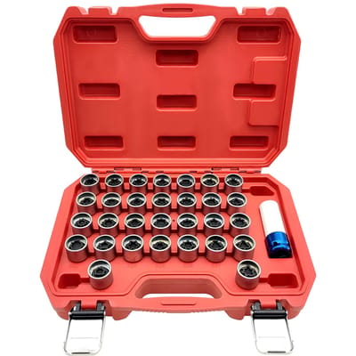 Clé à écrou de roue de verrouillage principal de sécurité, clé à douille à vis antivol, Kit d'outils de remplacement pour 31 pièces 0 argenté