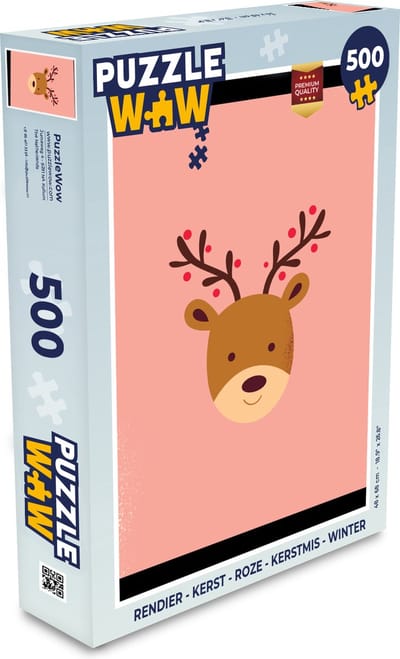 Puzzel Rendier - Kerst - Roze - Kerstmis - Winter - Legpuzzel - Puzzel 500 stukjes - Kerst - Cadeau - Kerstcadeau voor mannen, vrouwen en kinderen