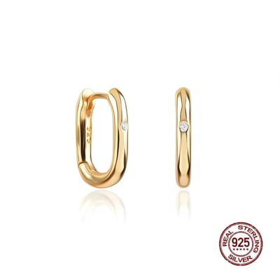 Oorringen - 925 sterling zilver - goud kleurig - klapsluiting - zirkonia - rechthoekig model - 15 mm