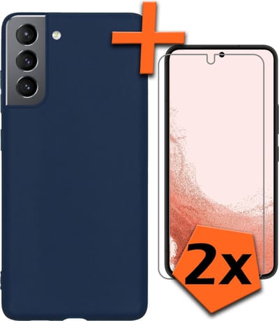 Hoes - Met 2x Screenprotector - Geschikt voor Samsung Galaxy S22 - Sterk & Shockproof - Back Cover - Siliconen Case - Telefoon Hoes - Donkerblauw