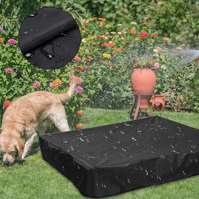 Zandbakafdekking waterdicht 120 x 120 x 20 cm - stofdicht Oxford-stof - zwart dekzeil met trekkoord voor zandbak - zwembad - terras - tuin