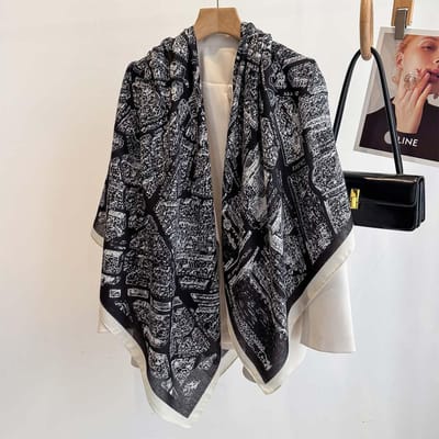 130X130cm Foulard Carré en Soie Satinée à Imprimé de Luxe pour Femmes Été Protection Solaire Châle Hijab Foulard de Cou Bandana Wrap Mode One Size gray