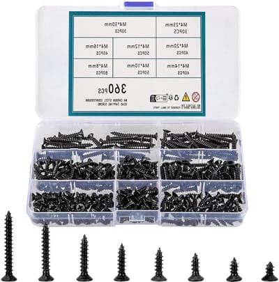360 Stuks Zelftappende Schroeven, M4 Zwarte Phillips Kop, Plat Hoofd Houtschroeven voor Hout, Plastic en Zacht Metaal