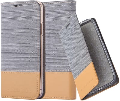 Cadorabo Hoesje geschikt voor Apple iPhone 13 in LICHTGRIJS BRUIN - Beschermhoes met magnetische sluiting, standfunctie en kaartvakje Book Case Cover Etui