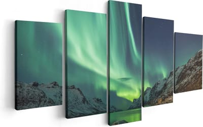 Artaza Canvas Schilderij Vijfluik Noorderlicht boven het Water in de Bergen - 100x50 - Foto Op Canvas - Canvas Print