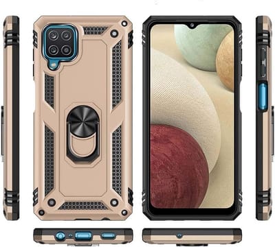 Hoesje Geschikt Voor Samsung Galaxy A12 5G hoesje Hybrid Armor Anti-Shock hoesje Goud - Galaxy A12 5G - A12 5G Hoesje kickstand Ring houder cover TPU backcover hoesje