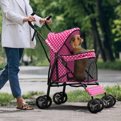 Hondenbuggy voor Kleine Honden en Poes tot 10 kg - Inklapbare Dierenwagen met Opbergruimte