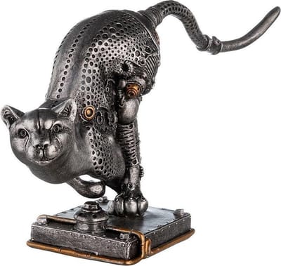 Steampunk poes decoratief figuur kleur zilver hoogte 17 cm
