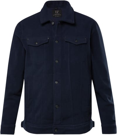 JP 1880 - Heren - Fleecejack truckerstijl knoopsluiting borstzakken - Navy blauw - Maat 7XL