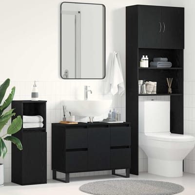 vidaXL - Badkamerkast - Zwart - Eiken - 80 - x - 33 - x - 60 - cm - Bewerkt - hout