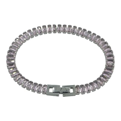 Dames Armband – Stalen Tennisarmband met Lichtroze Emerald-Geslepen Zirkonia (16 cm x 5 mm) – Inclusief Doosje