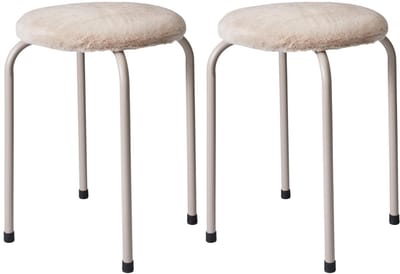 Bijzet krukje Furry beige - 2x - metaal/stof - D40 x H48 cm - Meubels