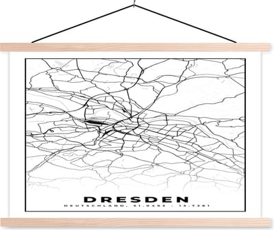 Posterhanger incl. Poster 90x60 cm - Schoolplaat - Plattegrond - Dresden - Kaart - Stadskaart - Textielposter - Blanke latten - Stadskaart
