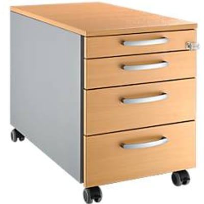 Schäfer Shop  Genius Verrijdbaar ladeblok 1233, met handgreep rond B 435 x H 577 mm, blank aluminium/blank aluminium/beukenpatroon