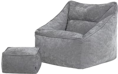 Comfortabele Zitzak Fauteuil met Voetensteun - Grijs Chenille
