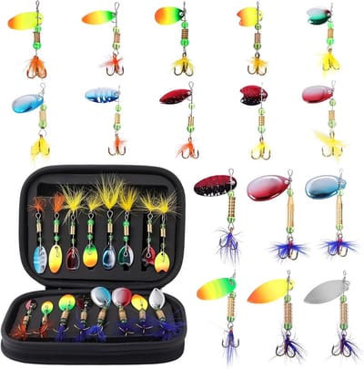 16-delige set met kunstaas, spinner en knipperlichten in opbergdoos voor vissen - Forel, Baars, Snoekbaars, Zalm, Snoek, Walleye