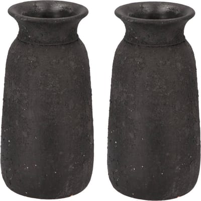 DK Design Bloemenvaas kruik Maya - 2x - verweerd zwart - D16 x H30 cm - rustiek