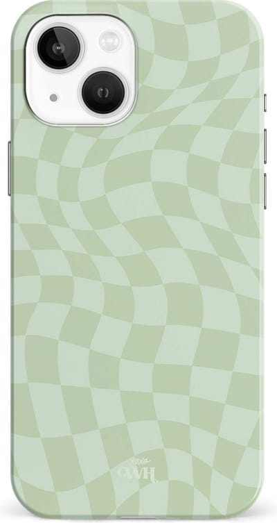 xoxo Wildhearts Pretty Pistache - Single Layer - Hoesje geschikt voor iPhone 13 mini case - Siliconen hoesje met golvenprint - Golvende blokjes - Geblokt - Hardcover - Beschermhoes - Optimale bescherming - Groen