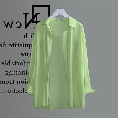 Vêtements de protection solaire pour femmes, veste cardigan fine d'été, chemise en mousseline à manches longues ample à la mode S vert menthe